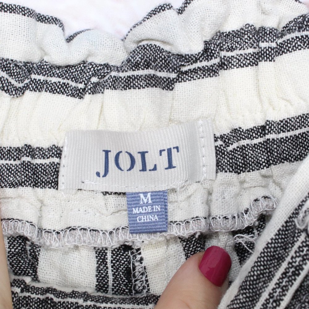 Jolt Womens Black White Striped Wide Leg Tie Paper Bag Linen Pants Size M - Picture 4 of 9